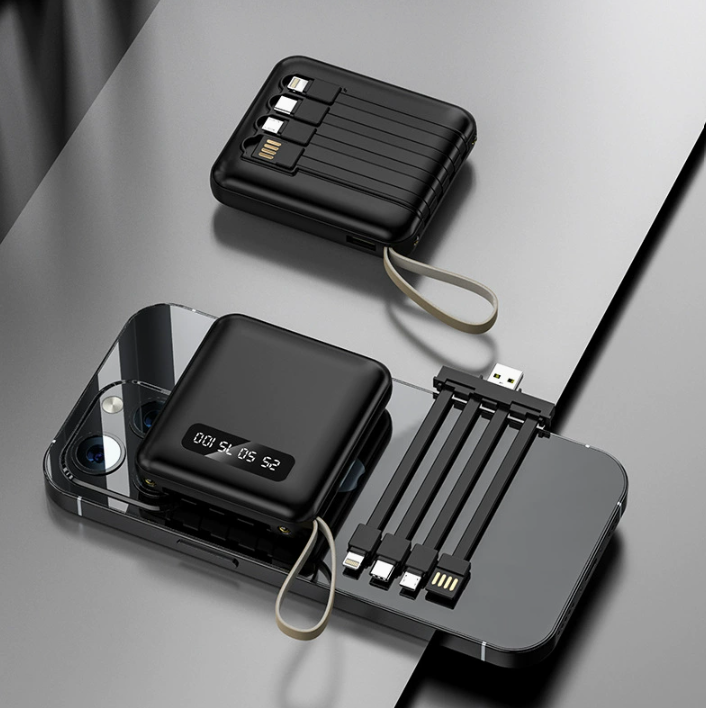 Custom Mini Power Bank with Build-in Cables(5000/10000/20000mAh) - Wholesale Portable Charger