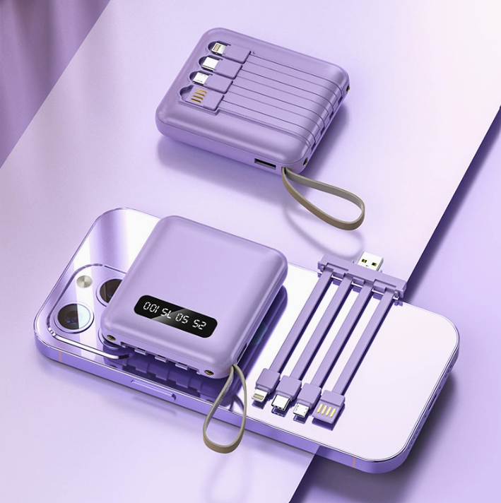 Custom Mini Power Bank with Build-in Cables(5000/10000/20000mAh) - Wholesale Portable Charger